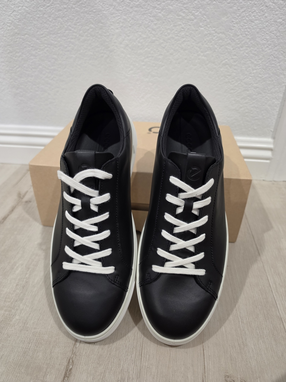 Ecco Black Leather Sneakers with White Laces